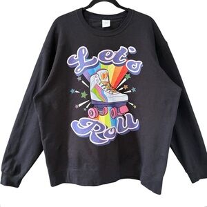 80s Inspired Roller Skate Graphic Print Sweatshirt Black XL ❤️